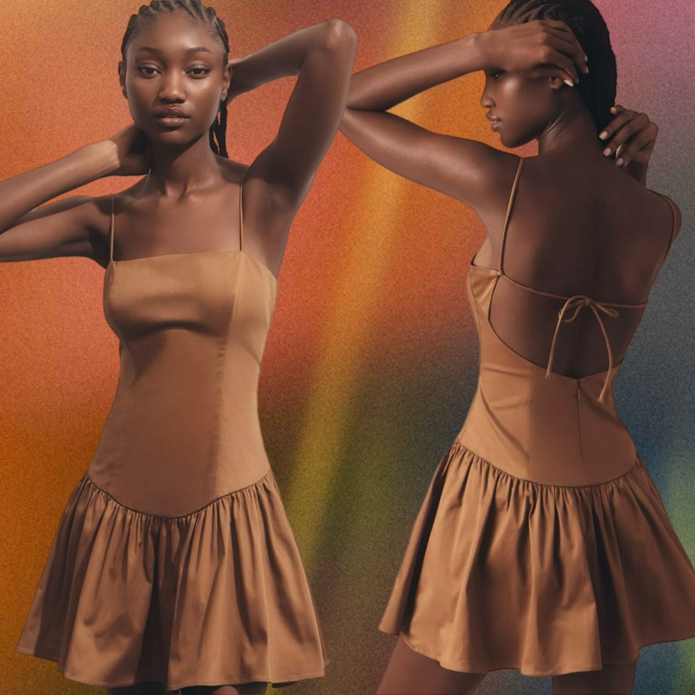 maeve x anthro • drop-waist mini dress golden tan brown xs